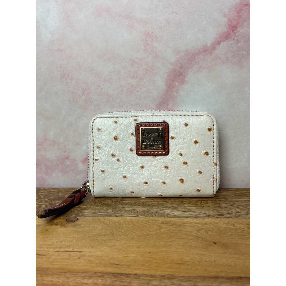 Dooney & Bourke White Ostrich-Embossed Leather Small Zip-Around Wallet